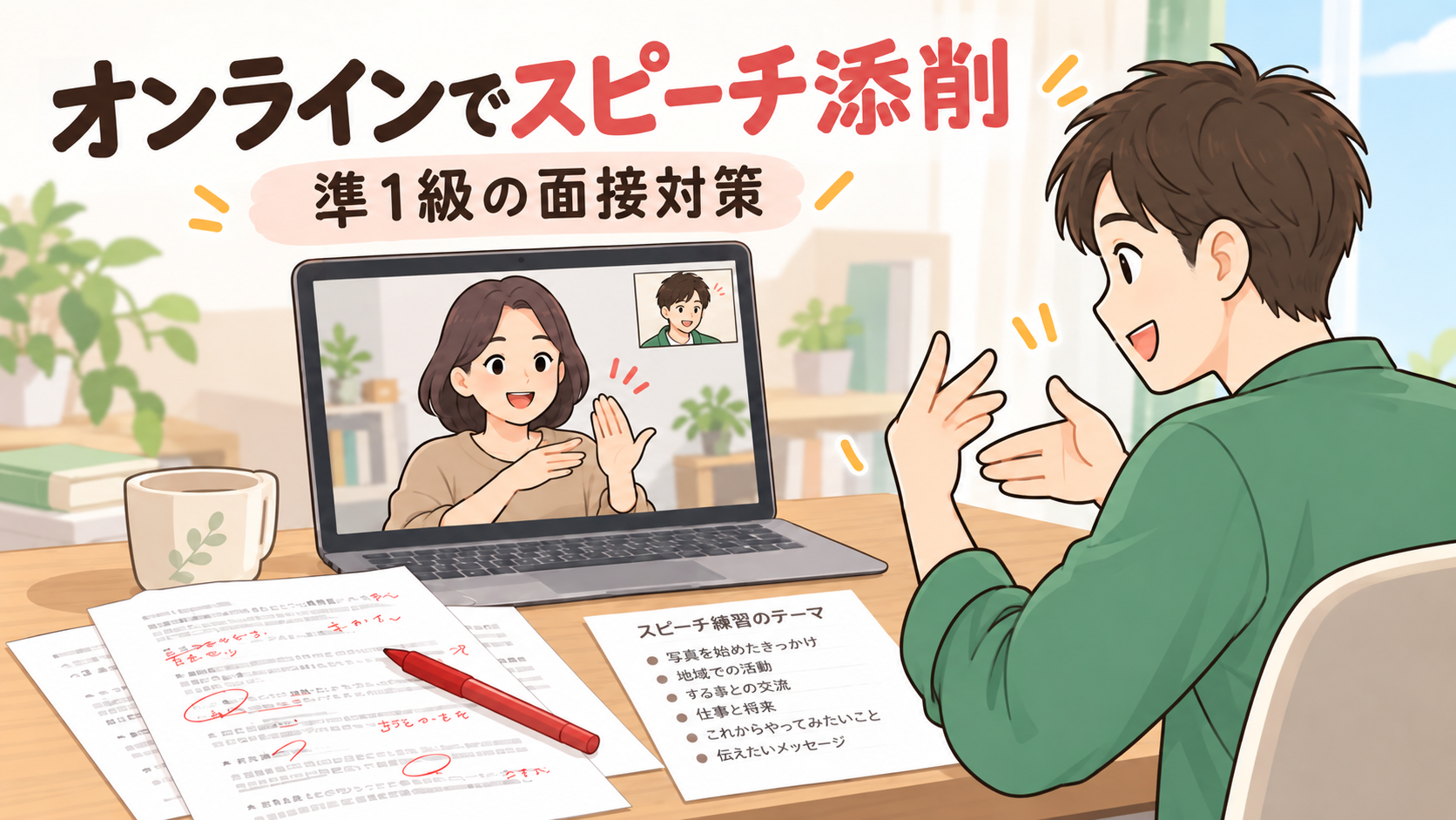 オンラインでスピーチ添削を受けているイメージ