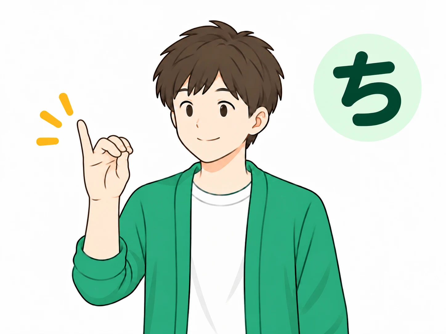 小指を立て、親指と人差し指・中指・薬指の指先を合わせた「ち」の指文字